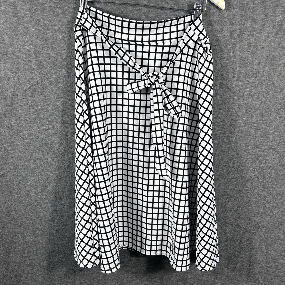 Vintage White & Black Pull On Skirt Tie Front Office Career Academia‎ Stretch L